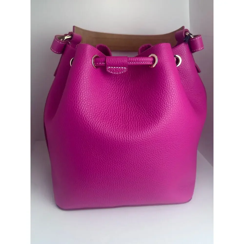 Dooney & Bourke Lucca Pebble Leather Drawstring Shoulder Bucket Bag Fuchsia NWT